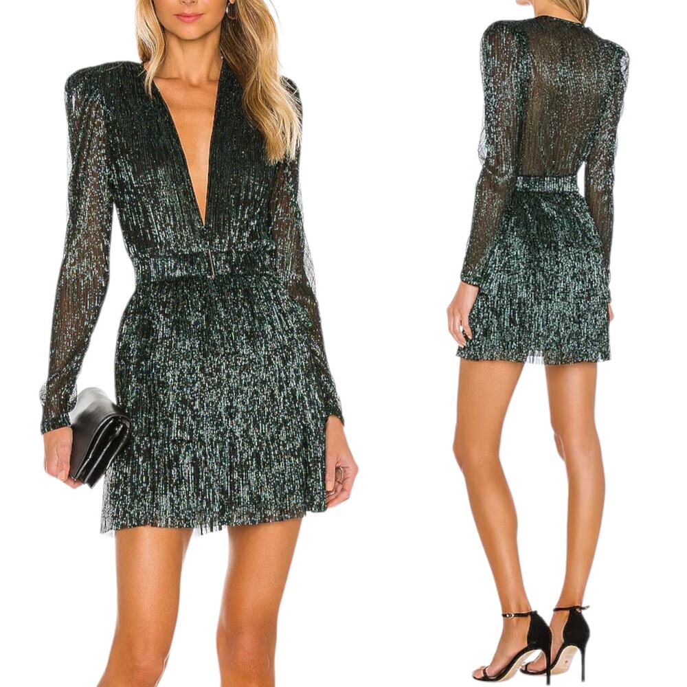 Sabina Musayev Women's 'Carry' Mini Dress, Metallic Tiered, Emerald Green, Small